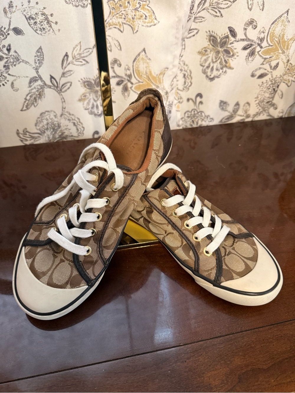 Coach Signature Canvas Sneakers Brown Barrett Lace Up Shoes Size 8